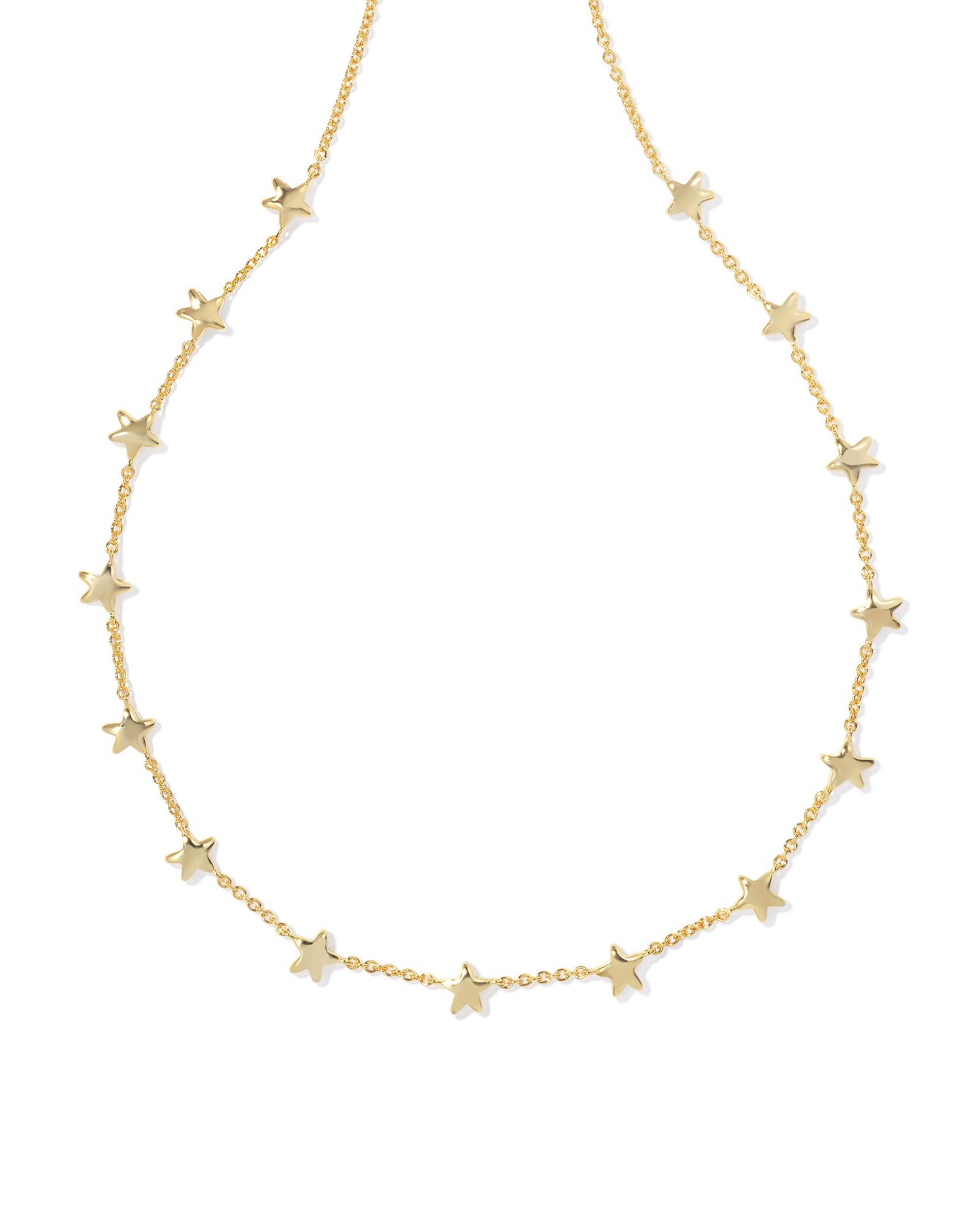 gold necklace studded with small stars, size is 19'L CHAIN X 0.34"W