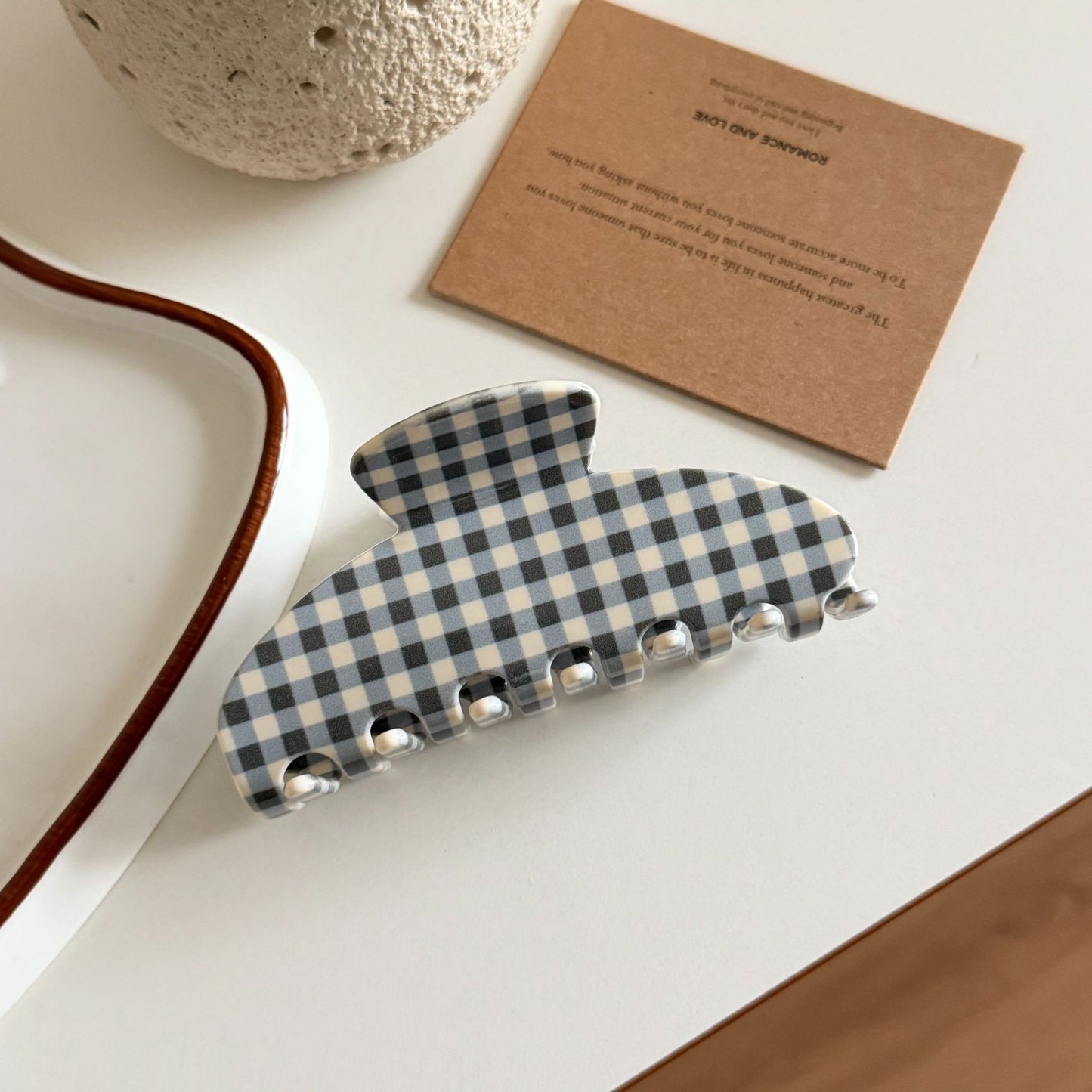 Retro Checkered Pattern Curved Claw Clips