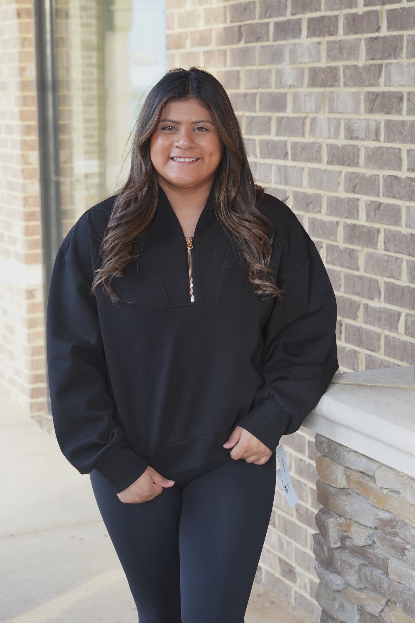 Half Zip Pullover, Gold Zipper, Full Length, Long Sleeves, Black