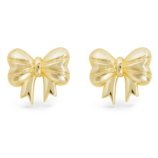 Gold Polished Classic Bow Earrings