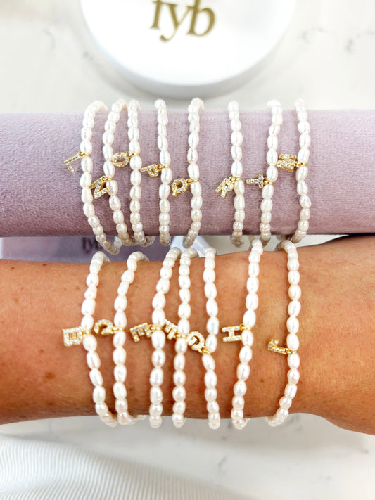 pearl bracelet with initial charm