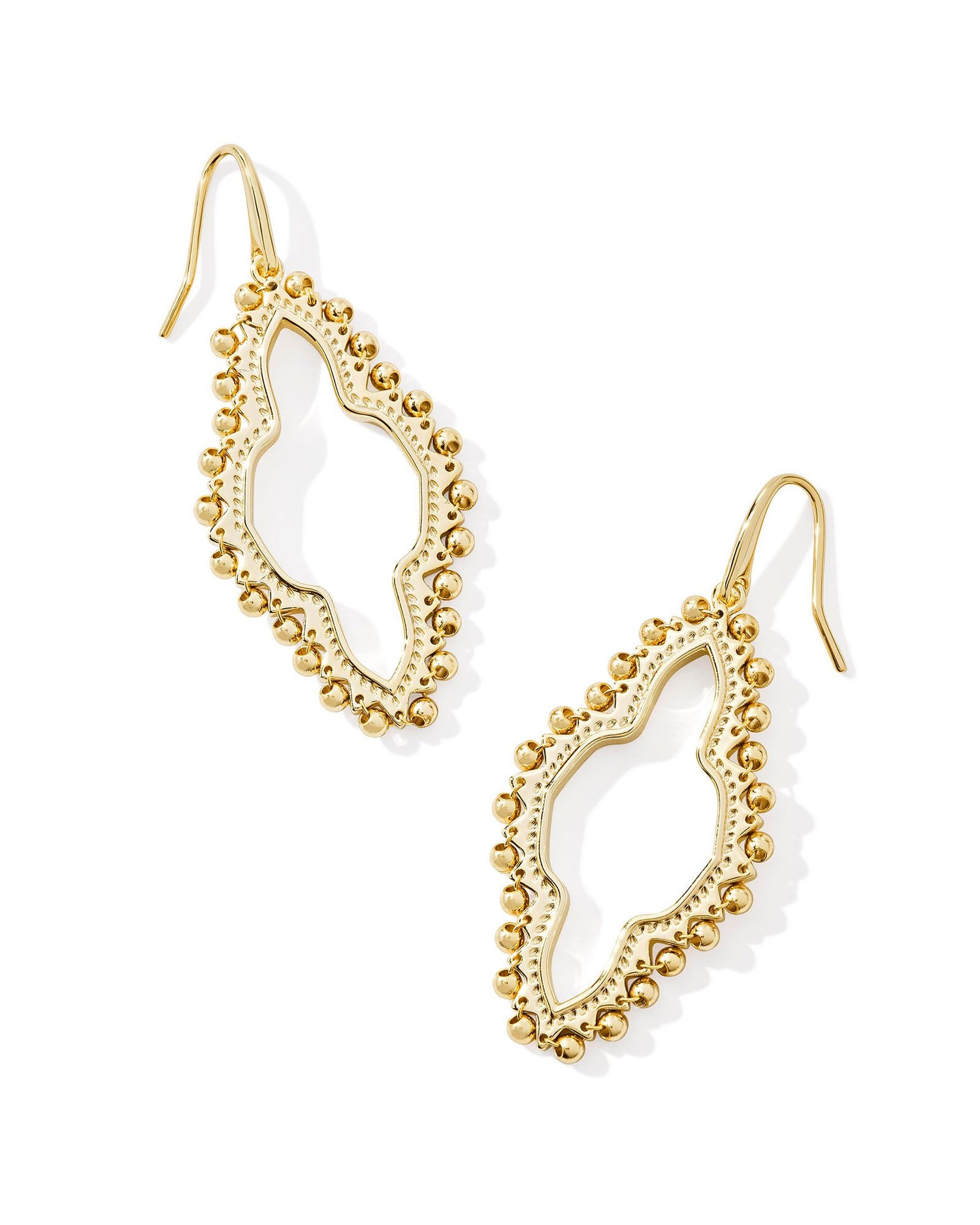 Gold beaded open frame gold earrings