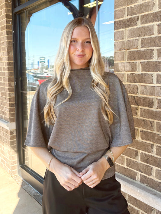 Mocha Time To Shine Mock Neck Top
