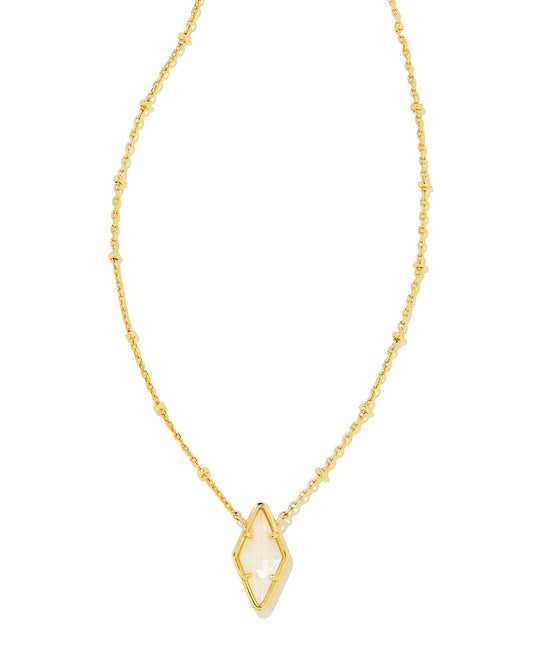 With its satellite chain, unique faceting, and eye-catching stone, the Kinsley Gold Short Pendant Necklace in Gold Ivory Mother of Pearl is a contemporary refresh on the beloved pendant necklace style. Featuring a custom diamond-cut stone, this pendant adds some elevated edge to any layered look.