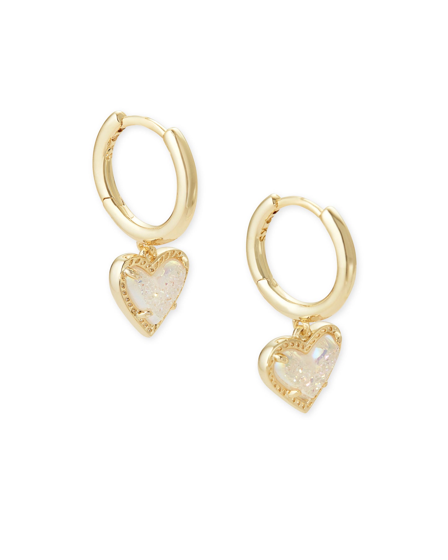 Kendra Scott Ari Heart Huggie Earrings Gold Iridescent Drusy