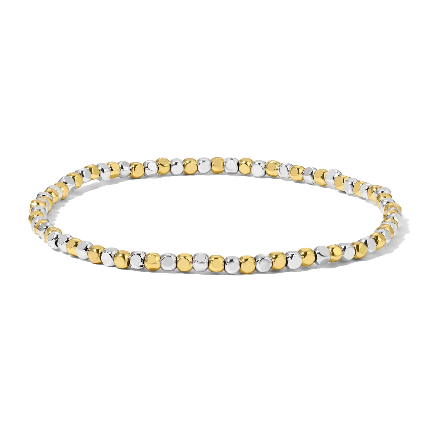 2.5mm Silver And Gold Mixed Cube Beaded Bracelet