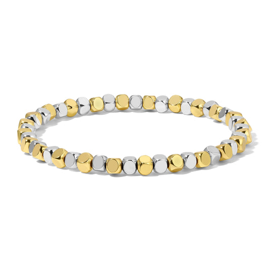4mm Silver And Gold Mixed Cube Beaded Bracelet