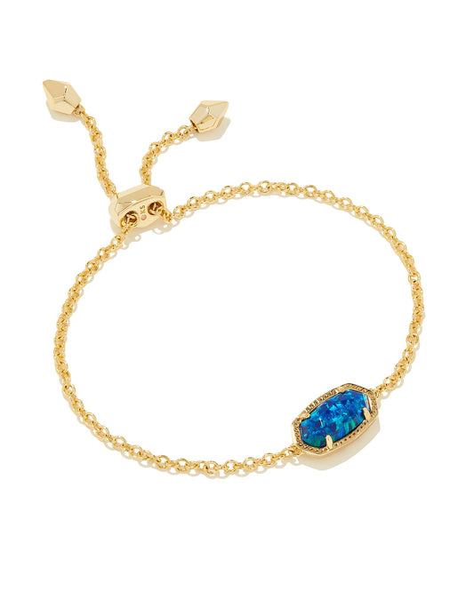 Versatile, fun, and adjustable(!), the Elaina Gold Delicate Chain Bracelet in Cobalt Blue Kyocera Opal is the perfect addition to your arm stack party. Our iconic stone shape is centered on a dainty gold chain with an adjustable closure, fit for every style aesthetic and wrist size.