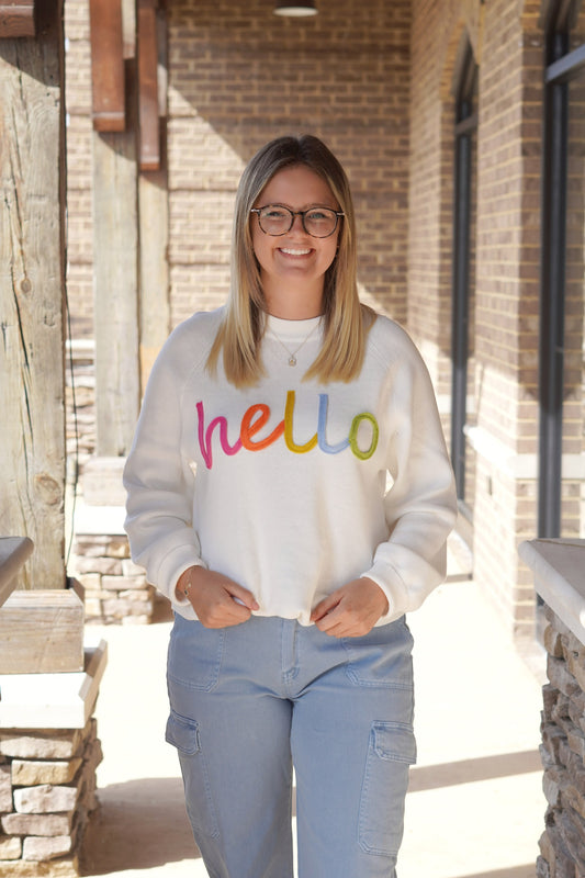 "Hello" Multi Color Sweater