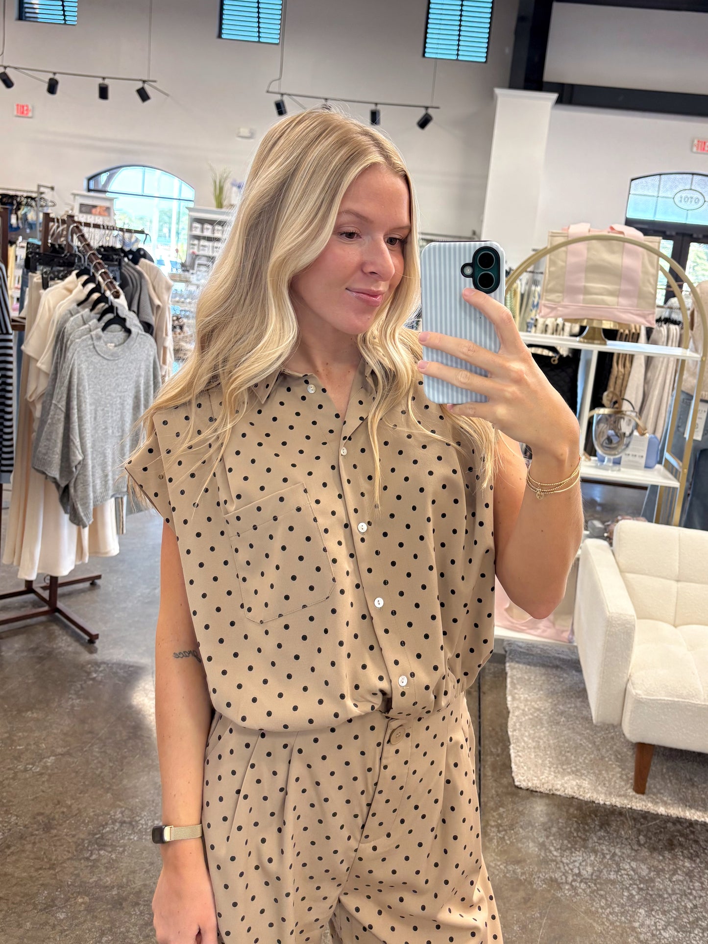 Darling Dotted Button Up Top