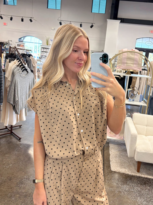 Darling Dotted Button Up Top