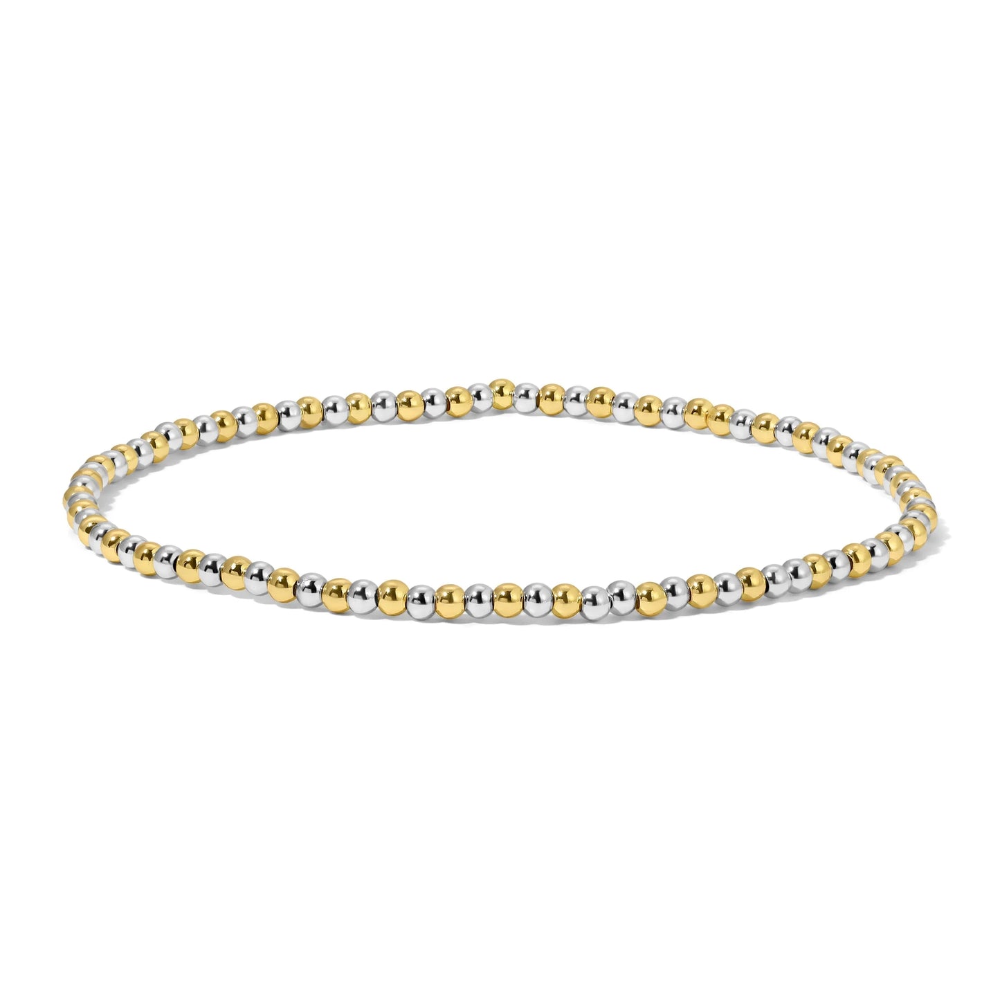 3mm Silver And Gold Mixed Round Beaded Bracelet