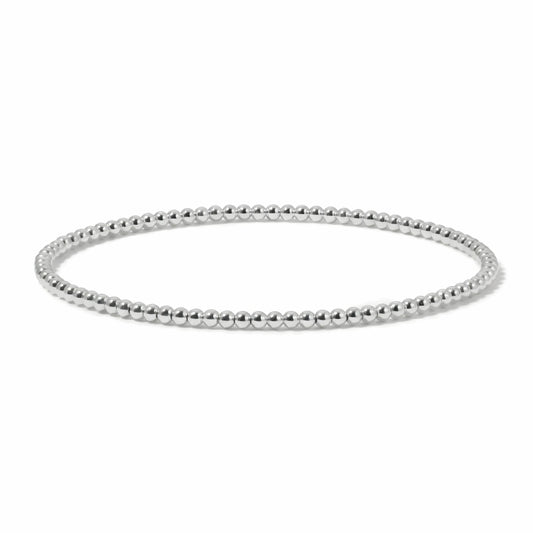 Silver beaded bracelet on a white background