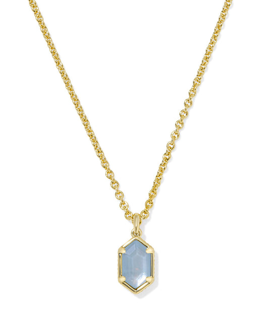 Gold Chain Necklace, Gold Sky Blue Mother Of Pearl With Gold Trim, Octagon-Shaped, Lobster Clasp With Single Adjustable Slider Bead, Size- 18" CHAIN, 0.55" L X 0.31" W PENDANT