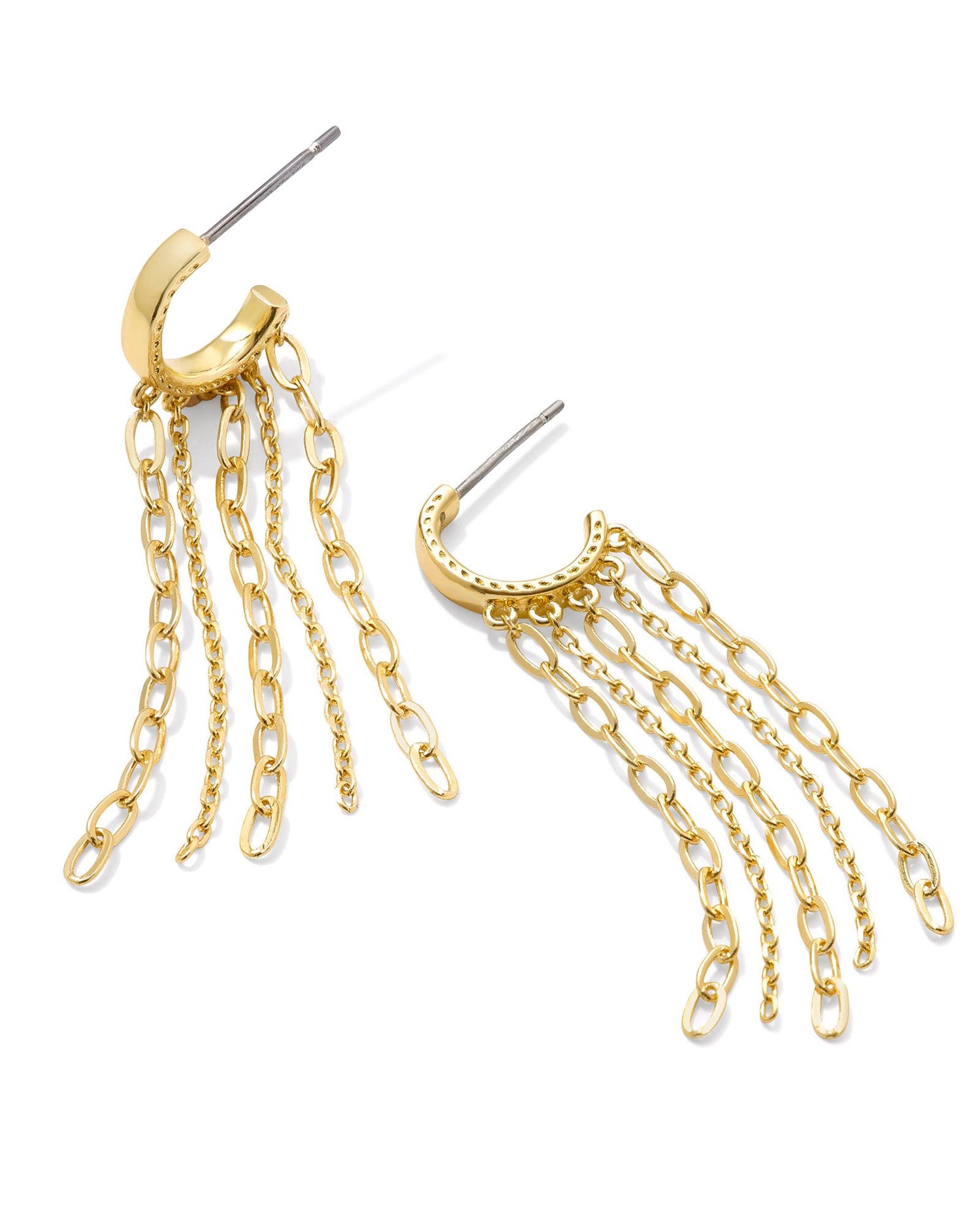 gold hoop stud earrings with chain tassels