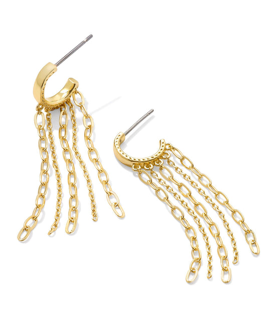 gold hoop stud earrings with chain tassels