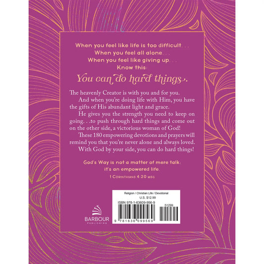 Hardback cover book of devotions for women. Back of the book explainiing what the book covers. 180 devotions • Weight: 8.48 oz (240.4 g)
• Dimensions: 7.3 x 5.8 x 0.6 in (18.5 x 14.7 x 1.5 cm)
