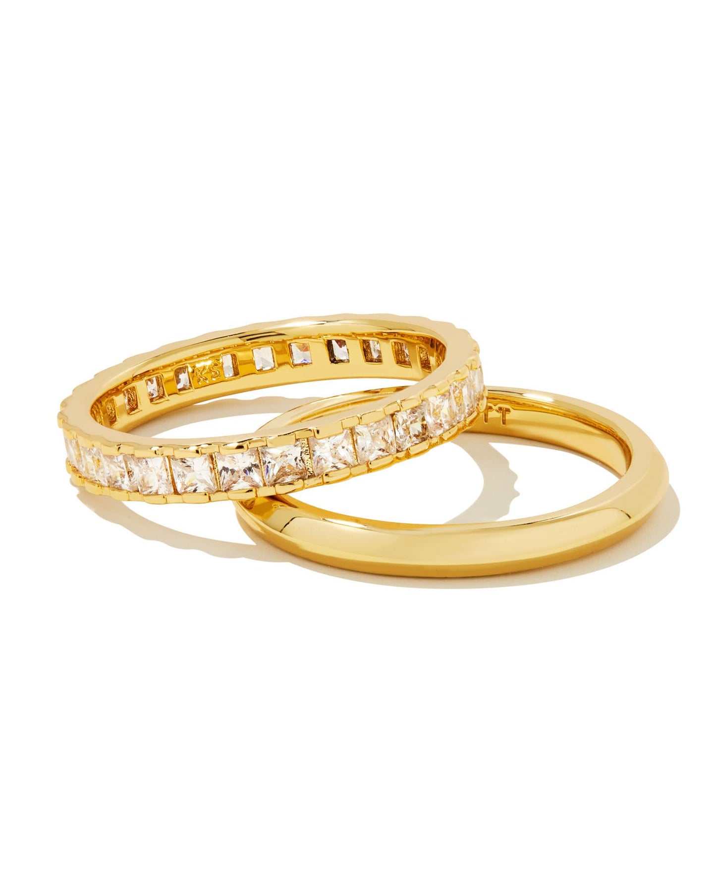 Double up on sparkle with the Ella Gold Ring Set of 2 in White Crystal. A gorgeous crystal-studded ring is paired with a timeless gold band to make the perfect base for your stacked ring look. Style with other gold pieces or mix it up with silver—either way, this set is bound to become a staple.