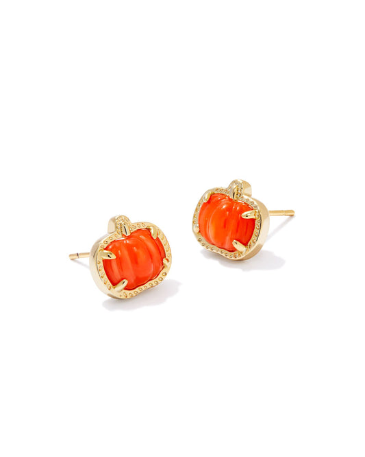 Adorably on trend, the Pumpkin Gold Stud Earrings in Orange Mother-of-Pearl will be your go-to accessory for every fall festivity.