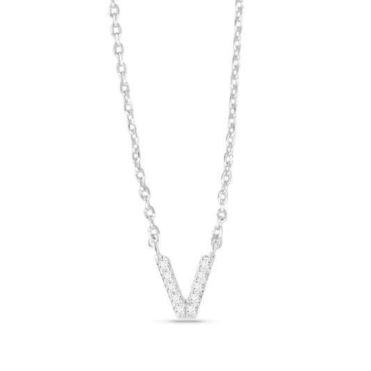 Silver Chain Necklace with Small "V" Initial Charm
