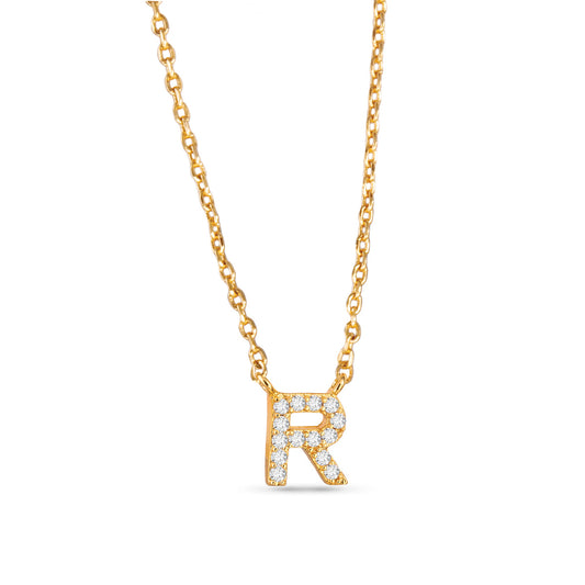Gold Chain Necklace with Small Gold "R" Initial Charm