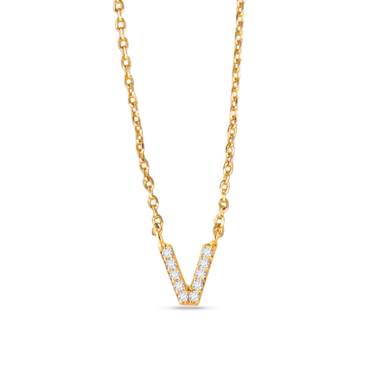 Gold Chain Necklace with Small Gold "V" Initial Charm