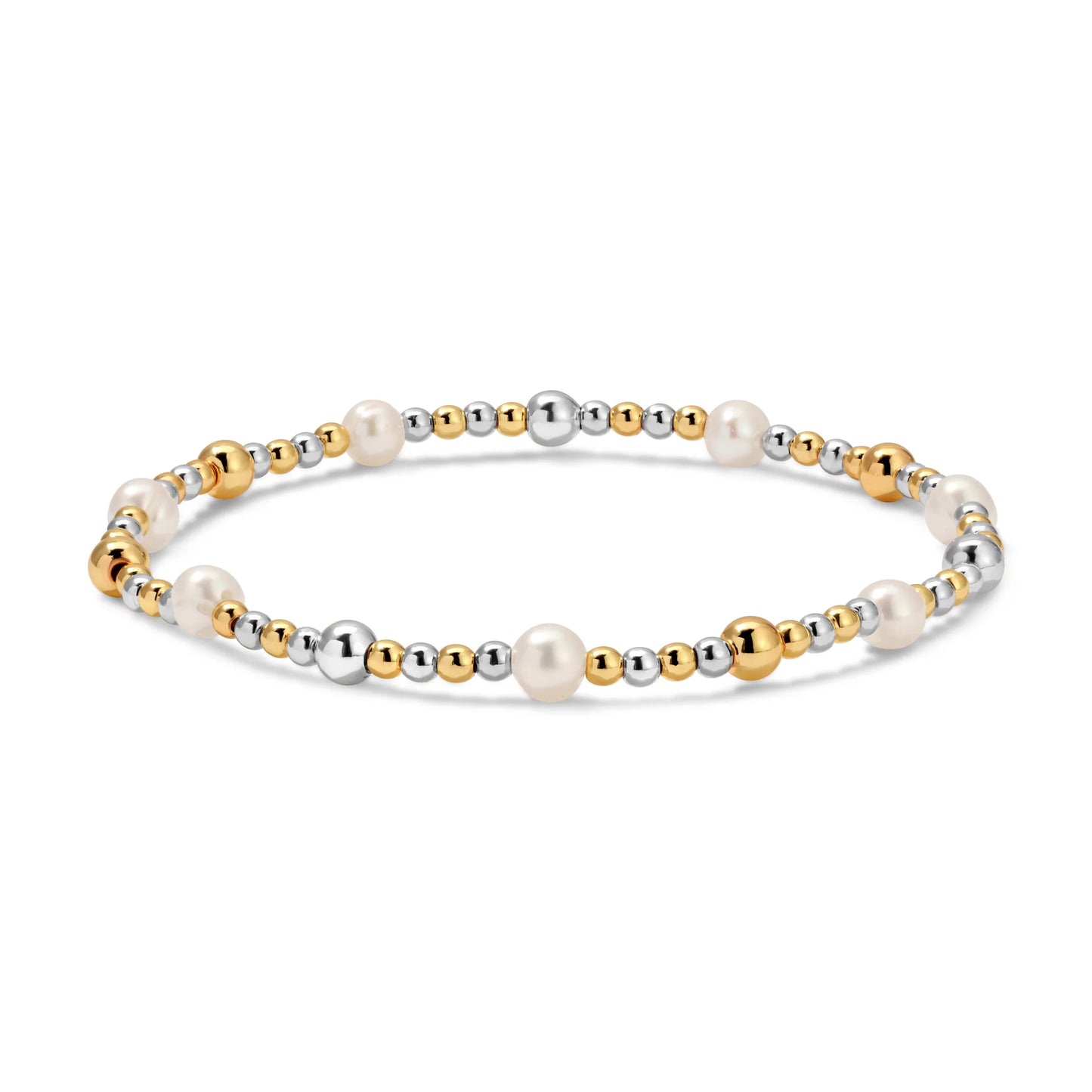2.5mm/4mm Silver And Gold Mixed Pearl Beaded Bracelet