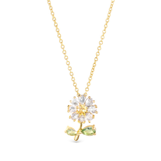 Cubic zirconia daisy flower necklace with a gold chain.