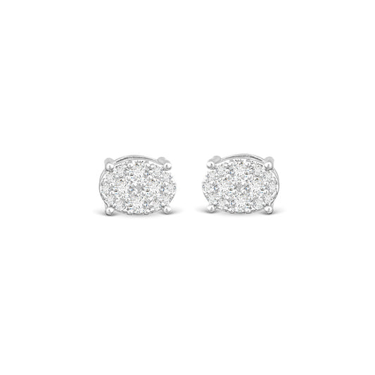 Pave Oval Stud Silver