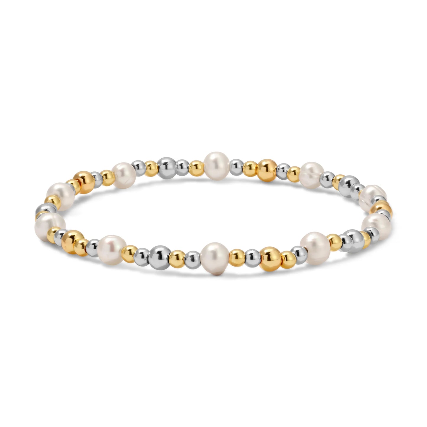 3mm/4mm Silver, Gold And Pearl Mixed Beaded Bracelet