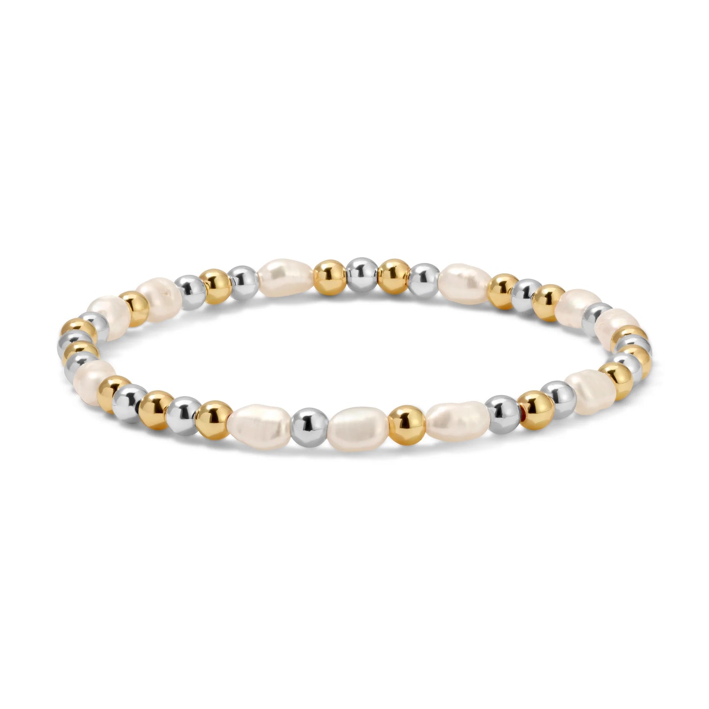 4mm Silver And Gold Mixed Baroque Pearl Beaded Bracelet