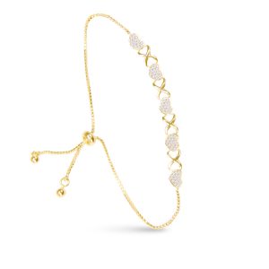 Five Pave Heart Pull-Cord Bracelet- Gold