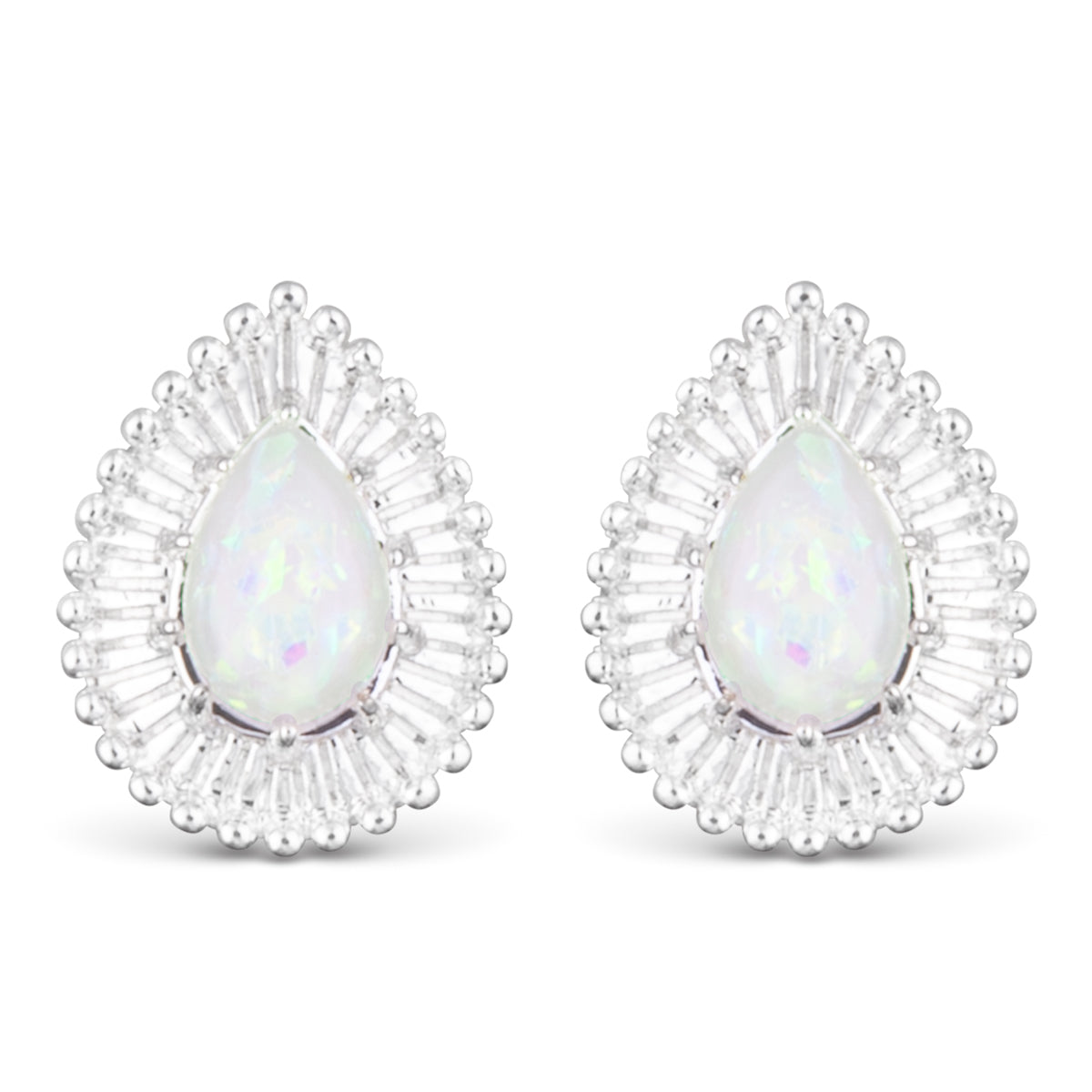 Teardrop Opal Stud Earrings Silver