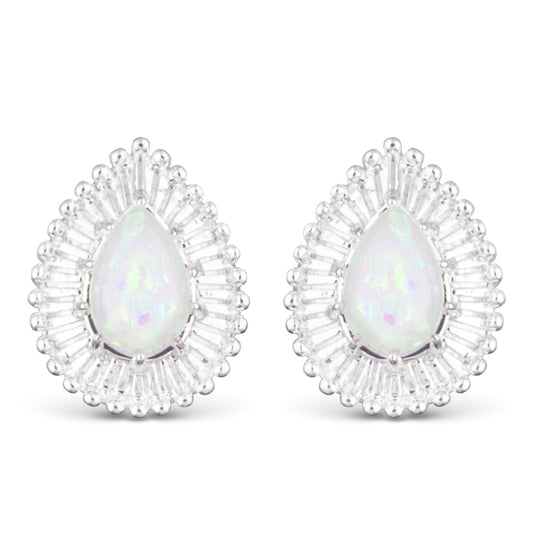 Teardrop Opal Stud Earrings Silver