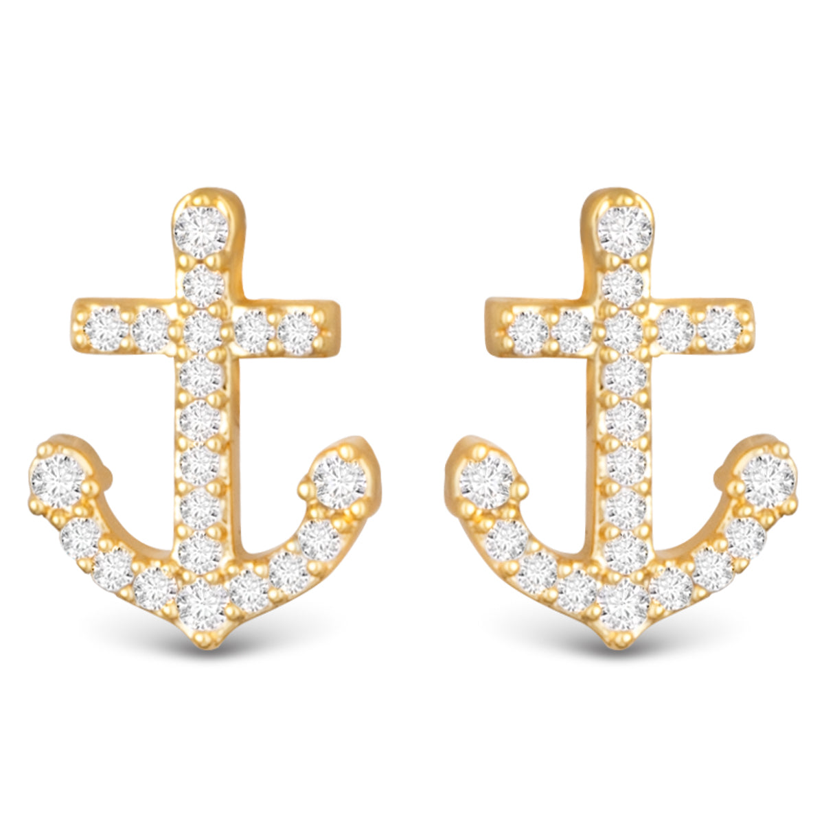 Small CZ Anchor Earrings Gold