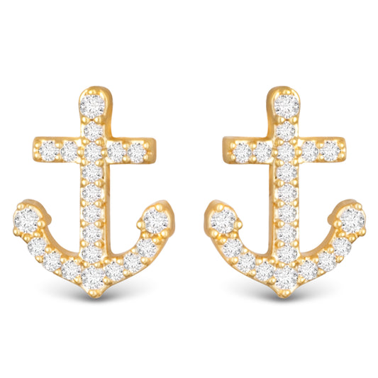 Small CZ Anchor Earrings Gold