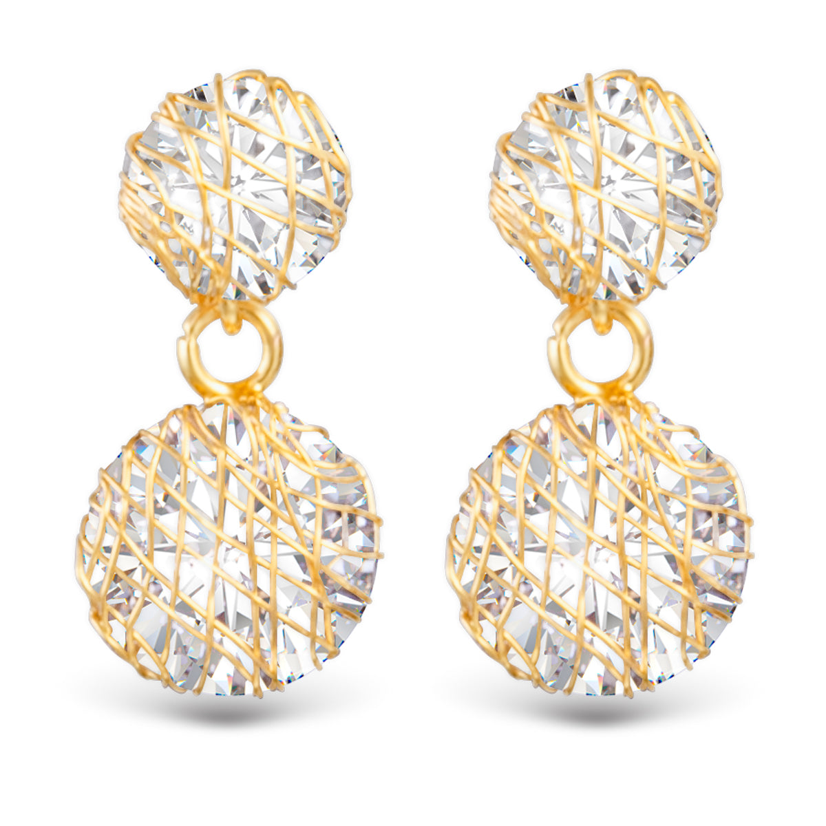 Wire Overlay CZ Drop Earrings Gold