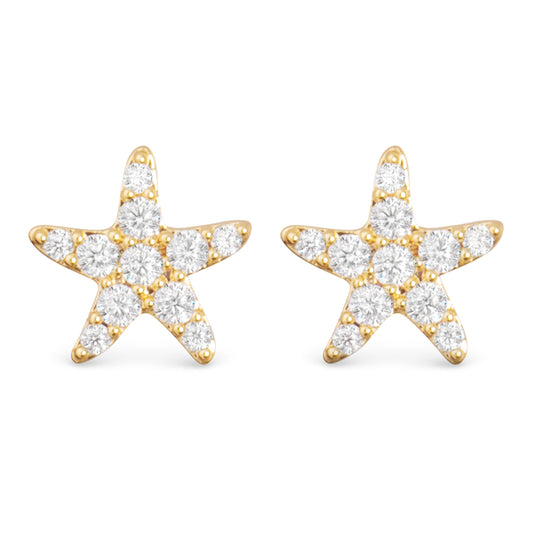 Small CZ Starfish Stud Earrings Gold