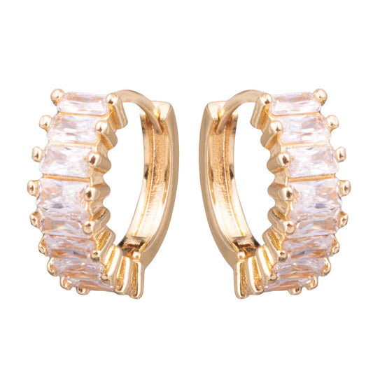 Baguette CZ Huggie Earrings Gold