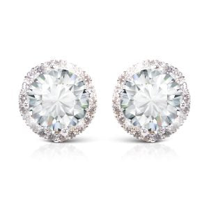 Timeless Radiance- Round Cut Halo Stud Earrings- SIlver