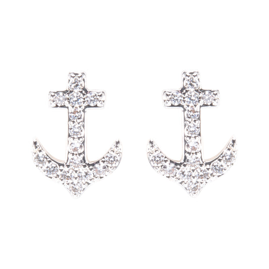 Silver Anchor Stud Earrings