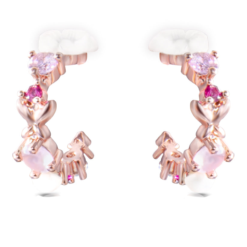 Rose Gold Multi Pink Flower Earrings RoseGold