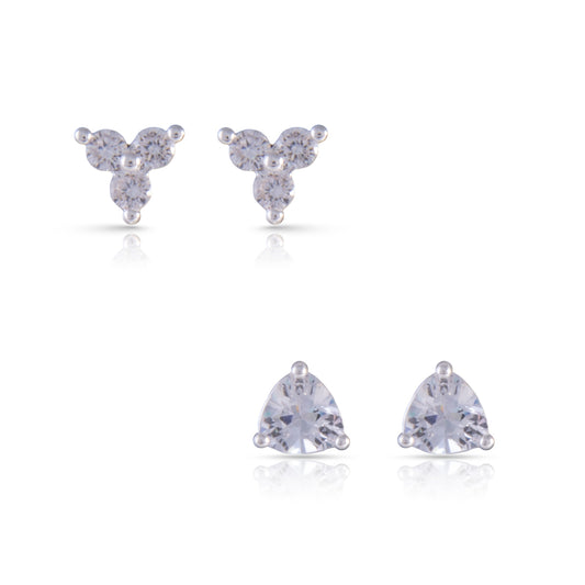 Silver CZ Trillion Duo Stud Earring