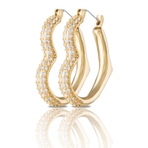 Gold CZ Heart Hoop Earrings, 18K Gold Dipped