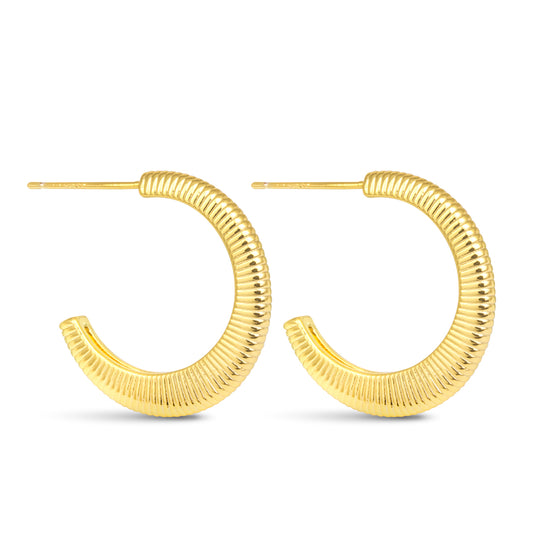 Scarlet Polished Ribbed Crescent Hoop Gold