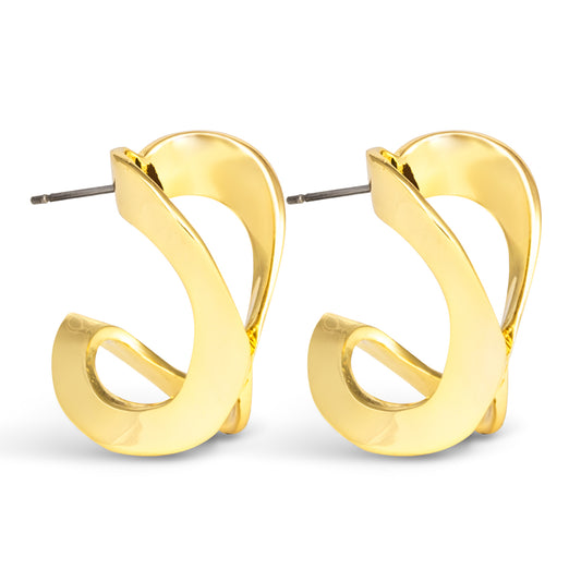 Folded hoop gold earrings polished.