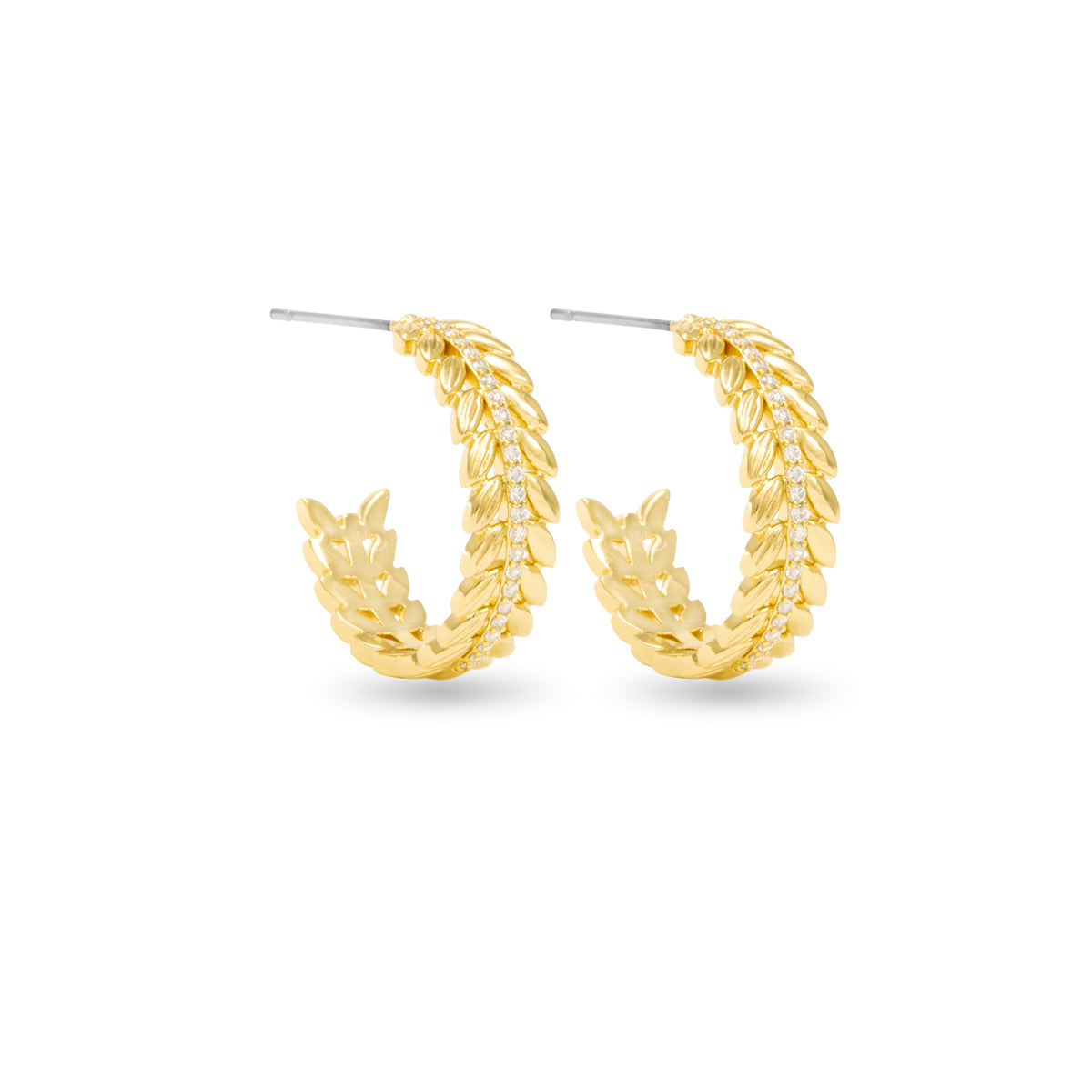 Kylie Polished Feather Hoop With White CZ Gold