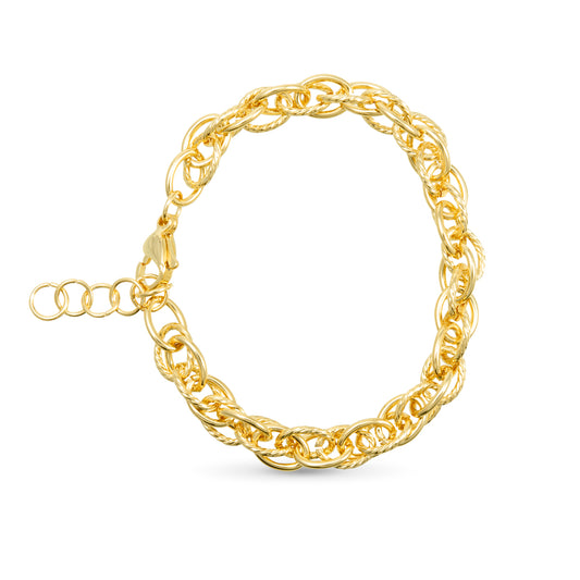 Twisted and polished chain link gold bracelet with a lobster clasp.