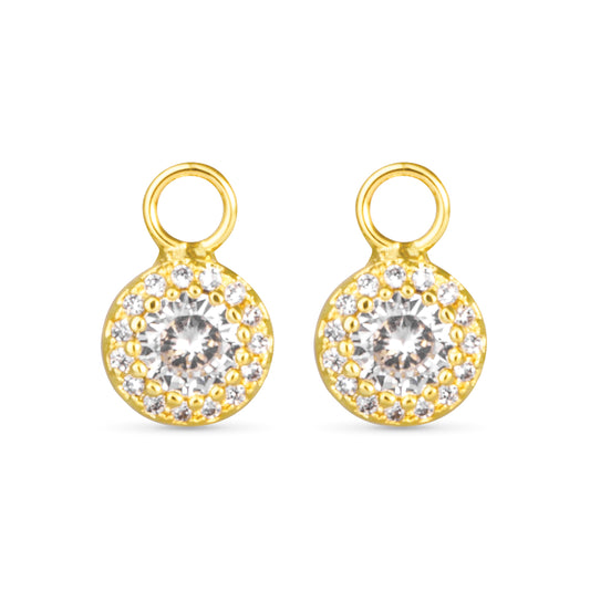 Gold with cubic zirconia detailing halo earring charm.