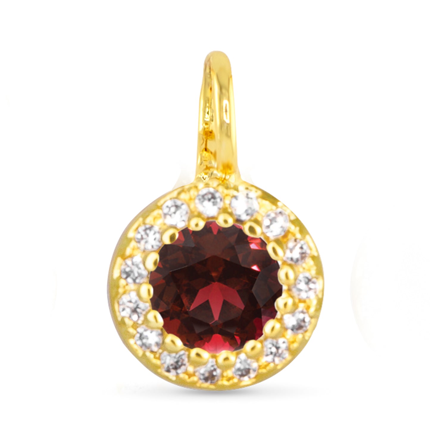 Red CZ Halo Necklace Charm Gold